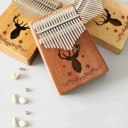 17-tone Kalimba Portable Thumb Piano, Style:Mahogany-Classic Deer by bashfashion