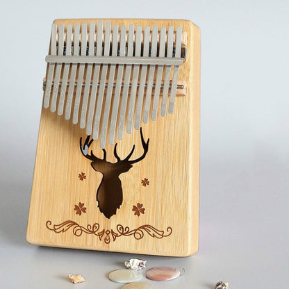 17-tone Kalimba Portable Thumb Piano, Style:Bamboo-Classic Deer by bashfashion
