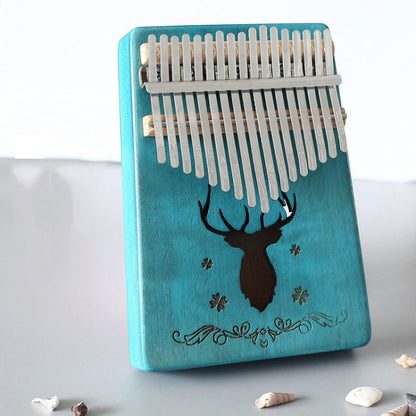 17-tone Kalimba Portable Thumb Piano, Style:Mahogany-Blue (Classic Deer) by bashfashion