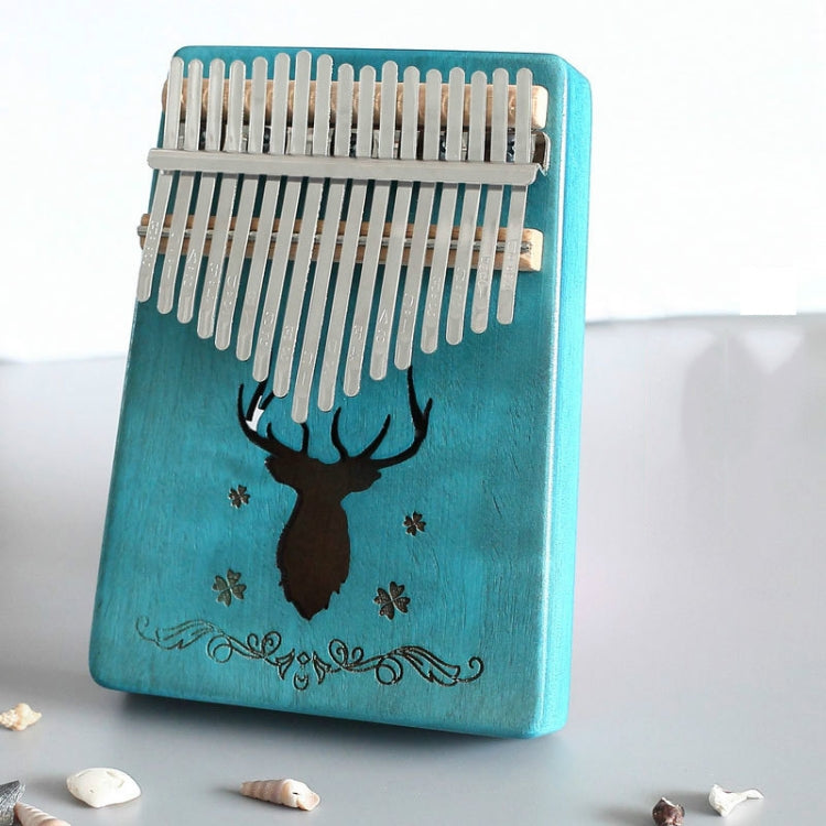 17-tone Kalimba Portable Thumb Piano, Style:Mahogany-Blue (Classic Deer) by bashfashion