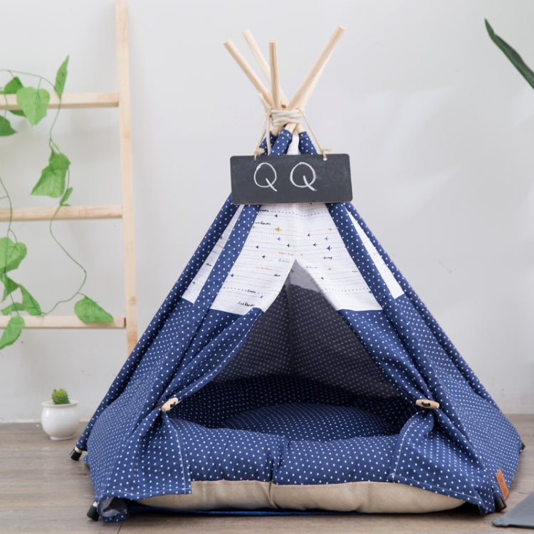Cotton Canvas Pet Tent Cat and Dog Bed with Cushion, Specification: Small 40×40×50cm(Navy Blue Dot) by bashfashion