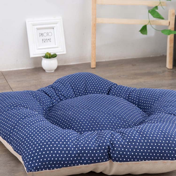 Cotton Canvas Pet Tent Cat and Dog Bed with Cushion, Specification: Small 40×40×50cm(Navy Blue Dot) by bashfashion