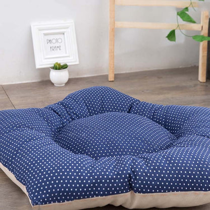 Cotton Canvas Pet Tent Cat and Dog Bed with Cushion, Specification: Small 40×40×50cm(Navy Blue Dot) by bashfashion