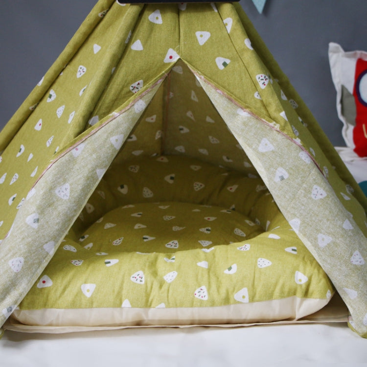 Cotton Canvas Pet Tent Cat and Dog Bed with Cushion, Specification: Large 60×60×70cm(Yellow Triangle) by bashfashion