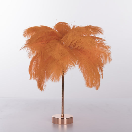 Ostrich Feather Table Lamp Wrought Iron Night Light LED Copper Wire Lamp(Orange) by bashfashion