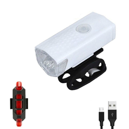Bicycle USB Charging Headlight Lighting Cycling Equipment, Color:White 2255 Light+928 Red Taillight by bashfashion