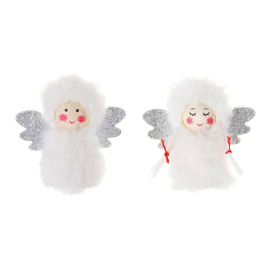 1 Pair Christmas Decorations Plush Dolls Boys And Girls Small Pendant(White) by bashfashion