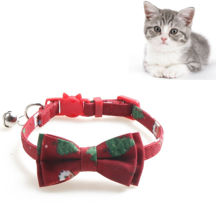 Christmas Snowman & Tree Pattern Pet Collar with Bells, Style:With Bow(Red) by bashfashion