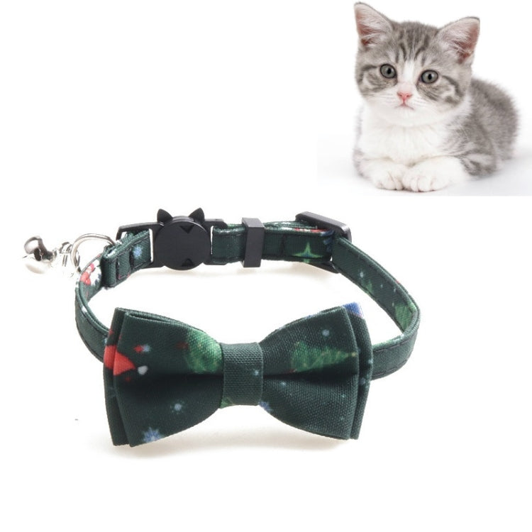 Christmas Snowman & Tree Pattern Pet Collar with Bells, Style:With Bow(Green) by bashfashion