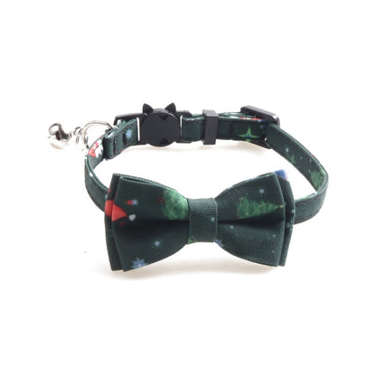 Christmas Snowman & Tree Pattern Pet Collar with Bells, Style:With Bow(Green) by bashfashion