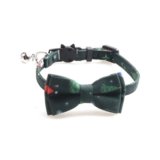 Christmas Snowman & Tree Pattern Pet Collar with Bells, Style:With Bow(Green) by bashfashion