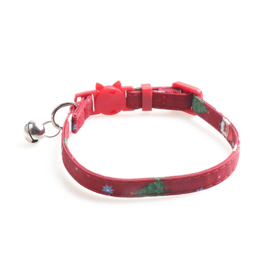 Christmas Snowman & Tree Pattern Pet Collar with Bells, Style:Without Bow(Red) by bashfashion