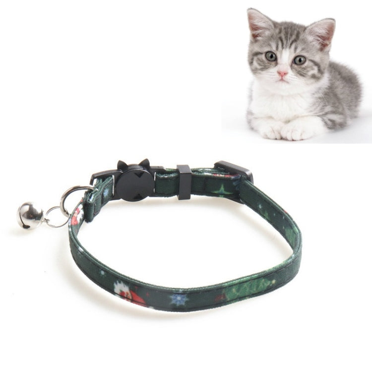 Christmas Snowman & Tree Pattern Pet Collar with Bells, Style:Without Bow(Green) by bashfashion
