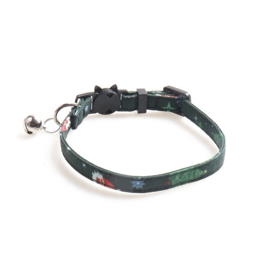 Christmas Snowman & Tree Pattern Pet Collar with Bells, Style:Without Bow(Green) by bashfashion