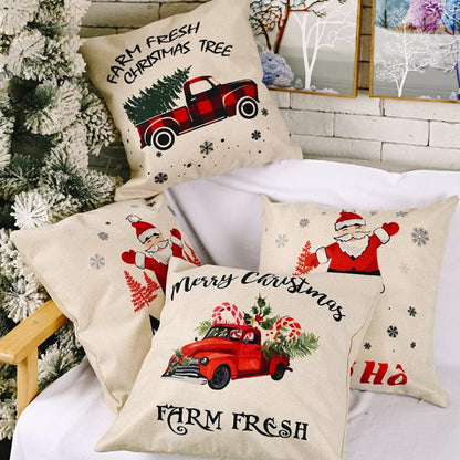 Christmas Decorations Linen Pillowcases Square Pillowcases Without Pillow Core(HOHO Santa Claus) by bashfashion