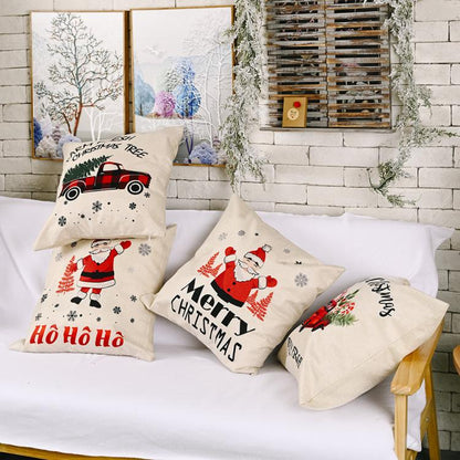 Christmas Decorations Linen Pillowcases Square Pillowcases Without Pillow Core(HOHO Santa Claus) by bashfashion