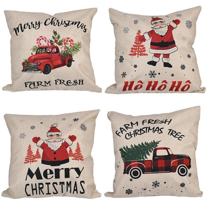 Christmas Decorations Linen Pillowcases Square Pillowcases Without Pillow Core(HOHO Santa Claus) by bashfashion