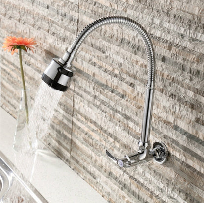 Kitchen Faucet Anti-splash Head Wash Basin Sink Universal Rotatable Faucet Full Copper Joint, Style:Cold Water+80 cm Tube by bashfashion