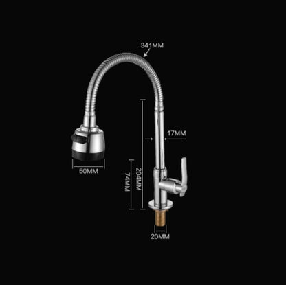 Kitchen Faucet Anti-splash Head Wash Basin Sink Universal Rotatable Faucet Full Copper Joint, Style:Cold Water+80 cm Tube by bashfashion