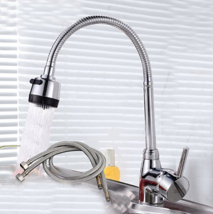 Kitchen Faucet Anti-splash Head Wash Basin Sink Universal Rotatable Faucet Full Copper Joint, Style:Hot & Cold Water+60 cm Tube by bashfashion