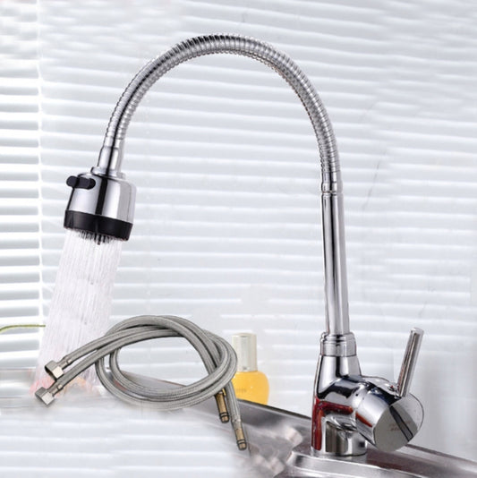 Kitchen Faucet Anti-splash Head Wash Basin Sink Universal Rotatable Faucet Full Copper Joint, Style:Hot & Cold Water+60 cm Tube by bashfashion