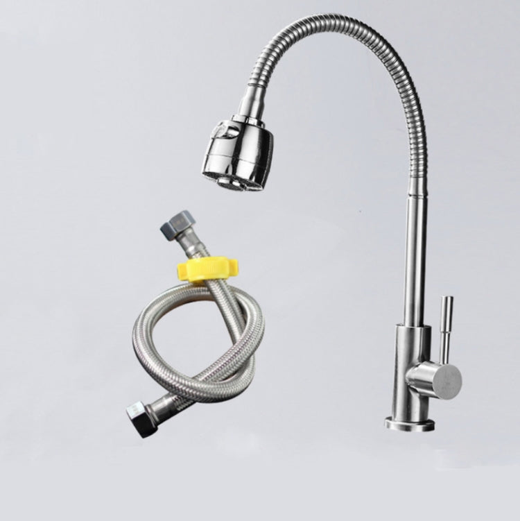 Kitchen Faucet Anti-splash Head Wash Basin Sink Universal Rotatable Faucet Full Copper Joint, Style:304 Cold Water+60cm Tube by bashfashion