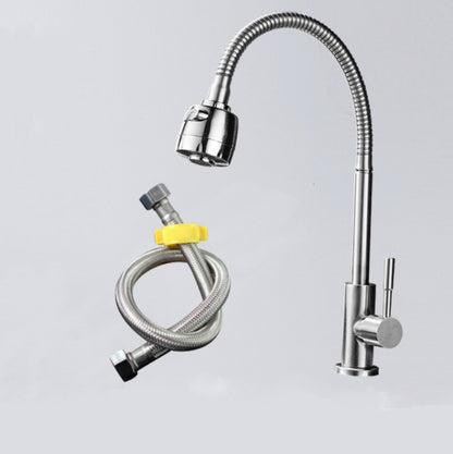 Kitchen Faucet Anti-splash Head Wash Basin Sink Universal Rotatable Faucet Full Copper Joint, Style:304 Cold Water+60cm Tube by bashfashion