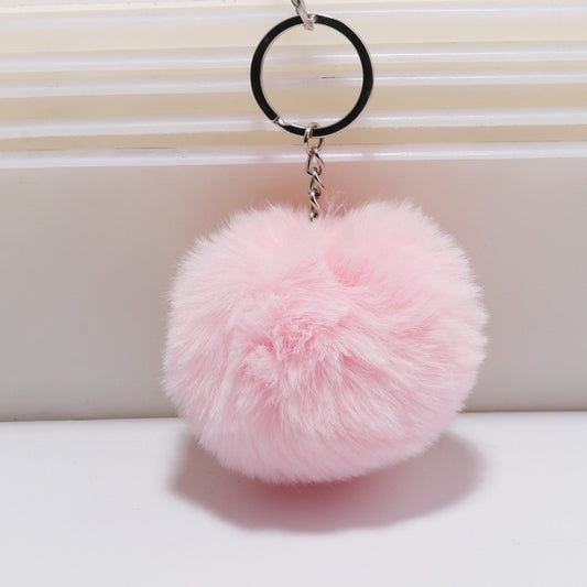 Simple Key Chain Fur Ball Pompon Keychain Pompom Artificial Rabbit Fur Animal Keychains for Woman Car Bag Key Rings(pink) by KOOROL