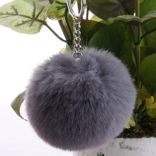 Simple Key Chain Fur Ball Pompon Keychain Pompom Artificial Rabbit Fur Animal Keychains for Woman Car Bag Key Rings(light gray) by KOOROL