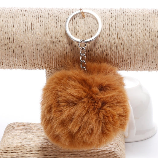 Simple Key Chain Fur Ball Pompon Keychain Pompom Artificial Rabbit Fur Animal Keychains for Woman Car Bag Key Rings(brown) by KOOROL