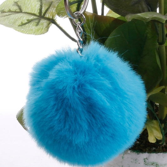 Simple Key Chain Fur Ball Pompon Keychain Pompom Artificial Rabbit Fur Animal Keychains for Woman Car Bag Key Rings(lake Blue) by bashfashion
