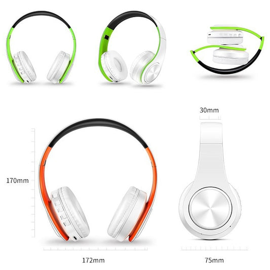 LPT660 Foldable Stereo Bluetooth Headset MP3 Player, Support 32GB TF Card & 3.5mm AUX(White Green) by bashfashion