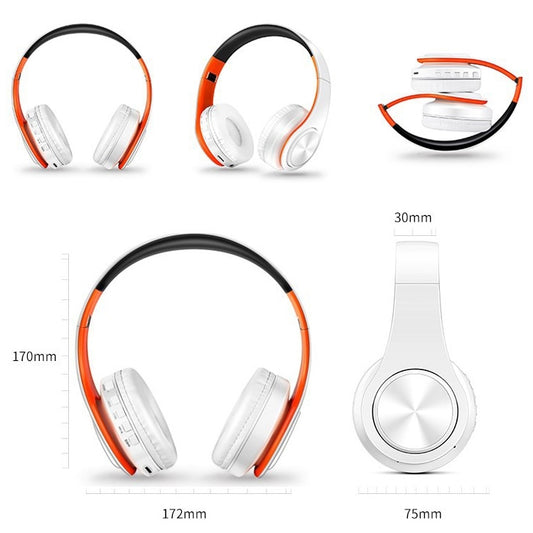 LPT660 Foldable Stereo Bluetooth Headset MP3 Player, Support 32GB TF Card & 3.5mm AUX(White Orange) by bashfashion