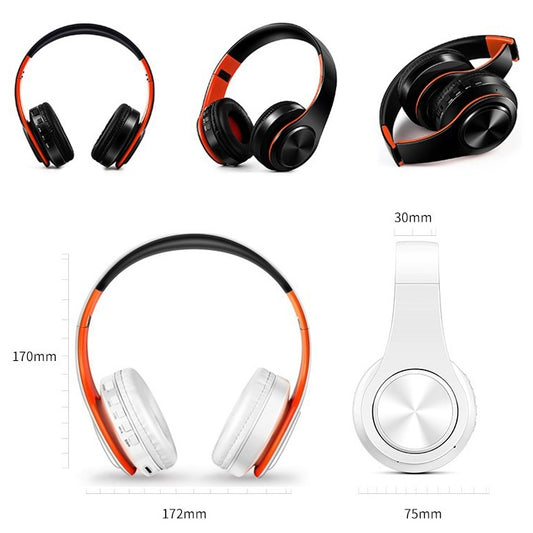 LPT660 Foldable Stereo Bluetooth Headset MP3 Player, Support 32GB TF Card & 3.5mm AUX(Black Orange) by bashfashion