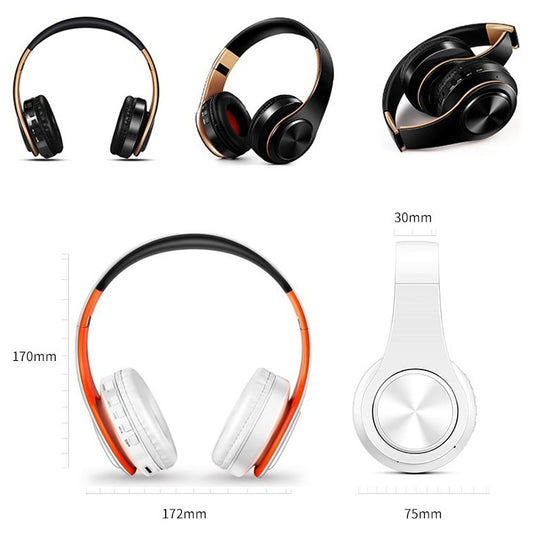 LPT660 Foldable Stereo Bluetooth Headset MP3 Player, Support 32GB TF Card & 3.5mm AUX(Gold Black) by bashfashion