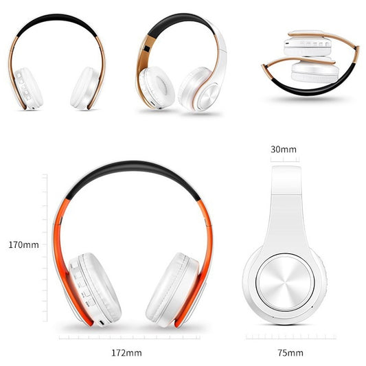 LPT660 Foldable Stereo Bluetooth Headset MP3 Player, Support 32GB TF Card & 3.5mm AUX(White Gold) by bashfashion