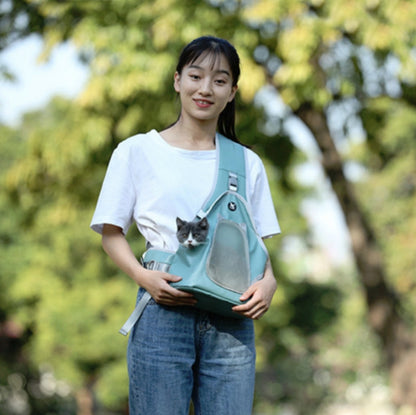 TAILUP Pets Carry Out Shoulder Bag Convenient Foldable Leather Chest Bag, Specification: S(Gray Blue) by bashfashion