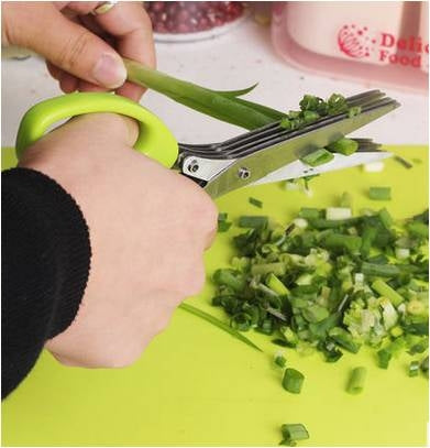 Minced 5 Layers Basil Rosemary Kitchen Scissor Shredded Chopped Scallion Cutter(Green) by bashfashion