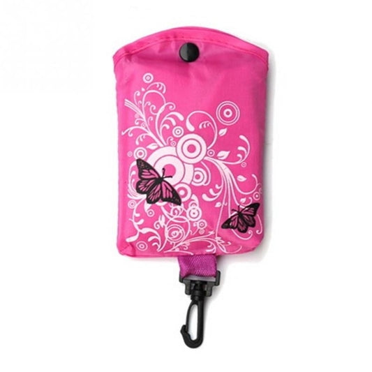 Foldable Shopping Bag Butterfly Flower Oxford Fabric Shoulder Bag Reusable Tote Bag(Rose Red) by bashfashion