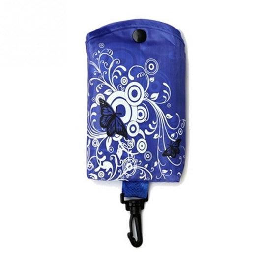 Foldable Shopping Bag Butterfly Flower Oxford Fabric Shoulder Bag Reusable Tote Bag(Sapphire Blue) by bashfashion
