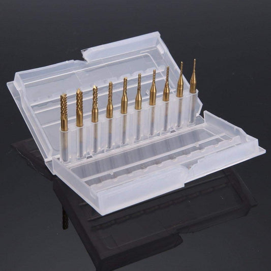 10pcs / Set titanium coated carbide end mill engraving knife edge milling cutter CNC milling machine by bashfashion