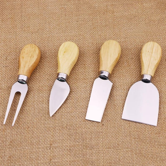 4pcs / Set Stainless Steel Cheese Knife Bamboo Handle Cheese Slicer Wood Handle Cheese Knives Set Cutter by bashfashion