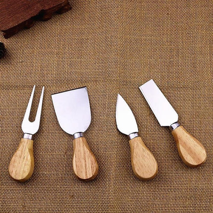 4pcs / Set Stainless Steel Cheese Knife Bamboo Handle Cheese Slicer Wood Handle Cheese Knives Set Cutter by bashfashion