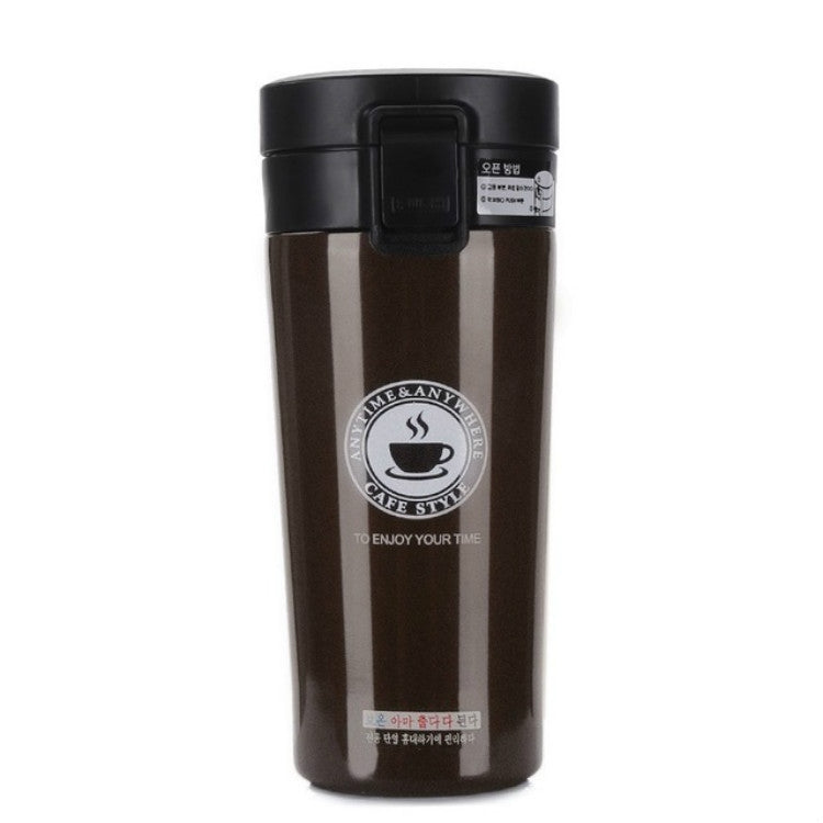 Double Wall Stainless Steel Vacuum Flasks 380ml Car Thermo Cup Coffee Tea Travel Mug Thermol Bottle, Capacity:380ml(Brown) by bashfashion