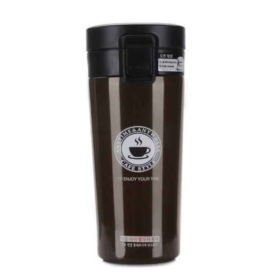 Double Wall Stainless Steel Vacuum Flasks 380ml Car Thermo Cup Coffee Tea Travel Mug Thermol Bottle, Capacity:380ml(Brown) by bashfashion