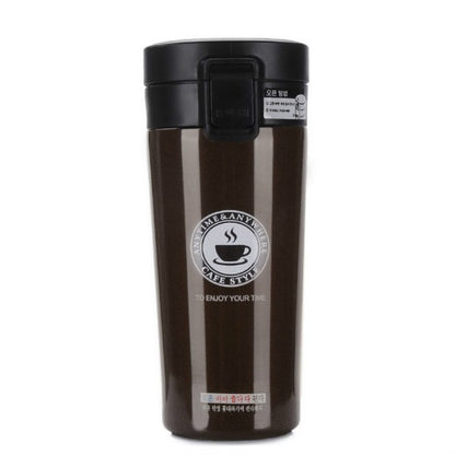 Double Wall Stainless Steel Vacuum Flasks 380ml Car Thermo Cup Coffee Tea Travel Mug Thermol Bottle, Capacity:380ml(Brown) by bashfashion