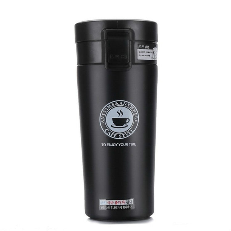 Double Wall Stainless Steel Vacuum Flasks 380ml Car Thermo Cup Coffee Tea Travel Mug Thermol Bottle, Capacity:380ml(Black) by bashfashion