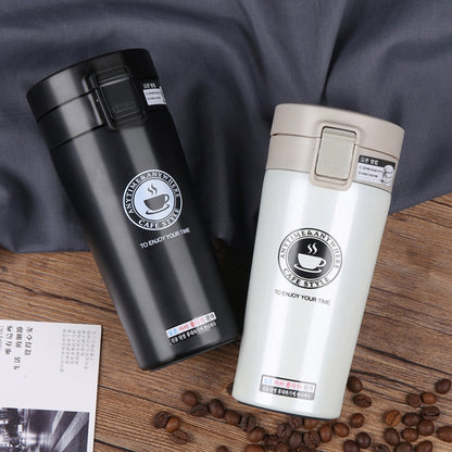 Double Wall Stainless Steel Vacuum Flasks 380ml Car Thermo Cup Coffee Tea Travel Mug Thermol Bottle, Capacity:380ml(Black) by bashfashion