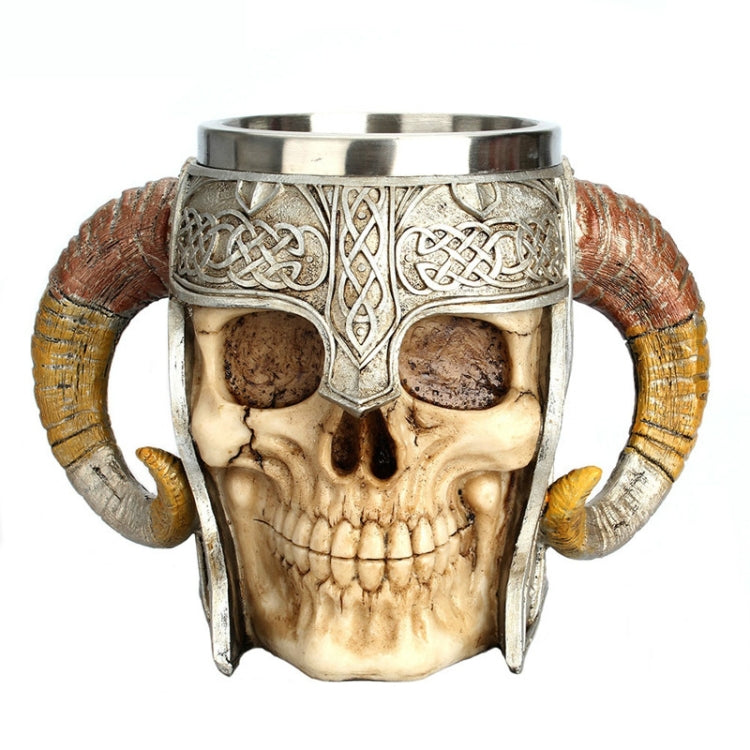 Stainless Steel Skull Mug Ram Horned Warrior Beer Coffee Mug Tea Cup Halloween Bar Drinkware Gift, Capacity:501-600ml by bashfashion