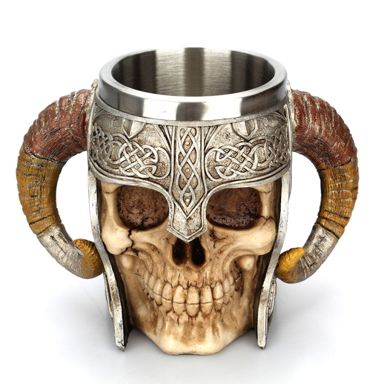 Stainless Steel Skull Mug Ram Horned Warrior Beer Coffee Mug Tea Cup Halloween Bar Drinkware Gift, Capacity:501-600ml by bashfashion